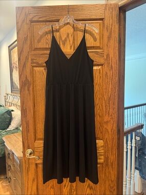 H&M Black V-Neck Spaghetti-Strap Midi Dress